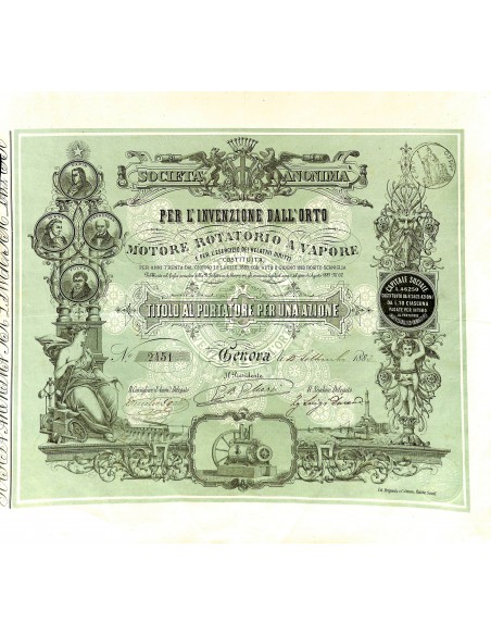 1883 - SOC. ANONIMA PER L'INVENZIONE DALL'ORTO MOTORE ROTATORIO A VAPORE - GENOVA