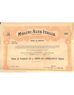 MOLINI ALTA ITALIA - 50 AZIONI GENOVA 1925