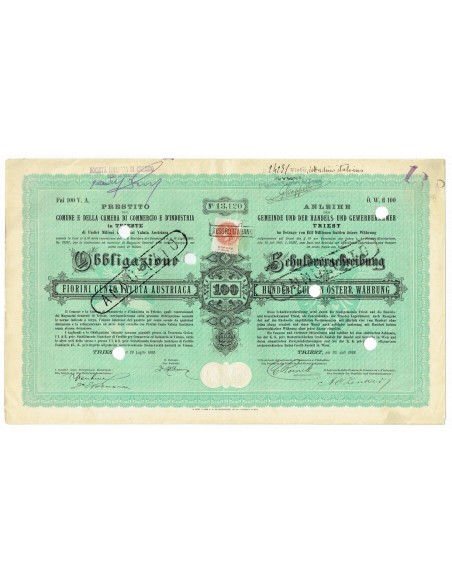 1889 - PRESTITO DEL COMUNE E DELLA CAMERA DI COMMERCIO E D'INDUSTRIA IN TRIESTE