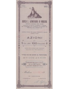 BANCO DI SAN GEMINIANO IN MODENA 100 AZIONI MODENA 1931