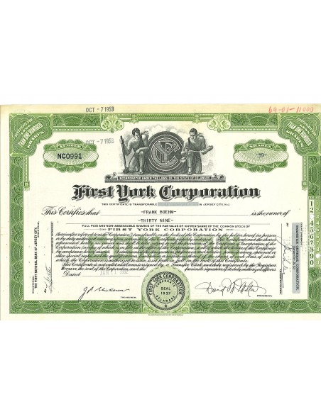 1952 - FIRST YORK CORPORATION 39 AZIONI
