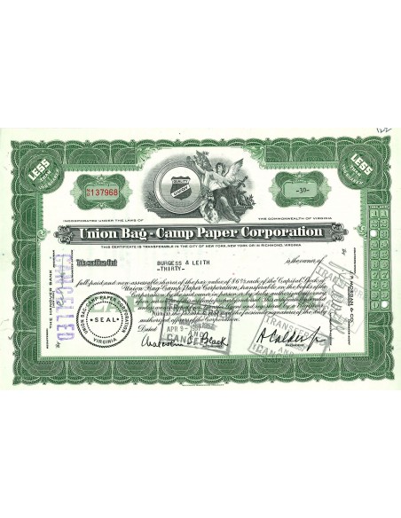 1957 - UNION BAG - CAMP PAPER CORPORATION 30 AZIONI