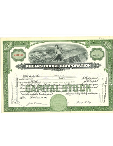 1952 - PHELPS DODGE CORPORATION - 20 AZIONI