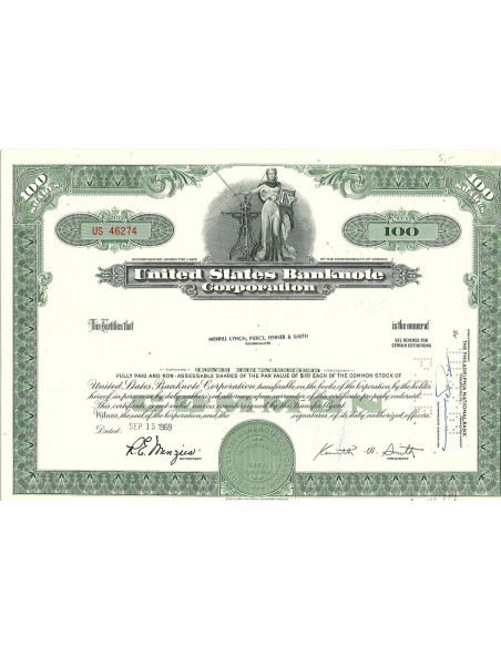 1969 - UNITED STATES BANKNOTE CORPORATION - 100 AZIONI