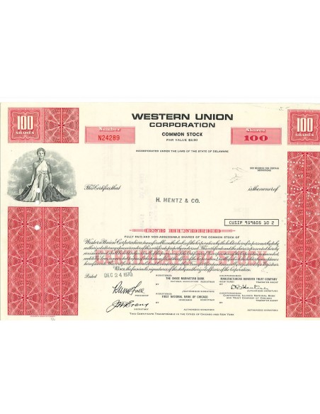 1970 - WESTERN UNION CORPORATION - 100 AZIONI