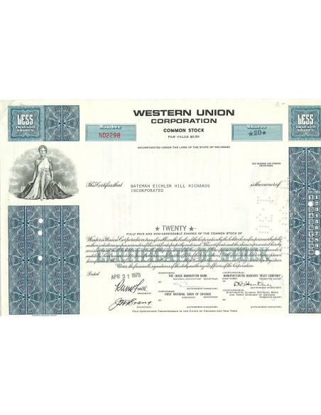 1970 - WESTERN UNION CORPORATION - 20 AZIONI