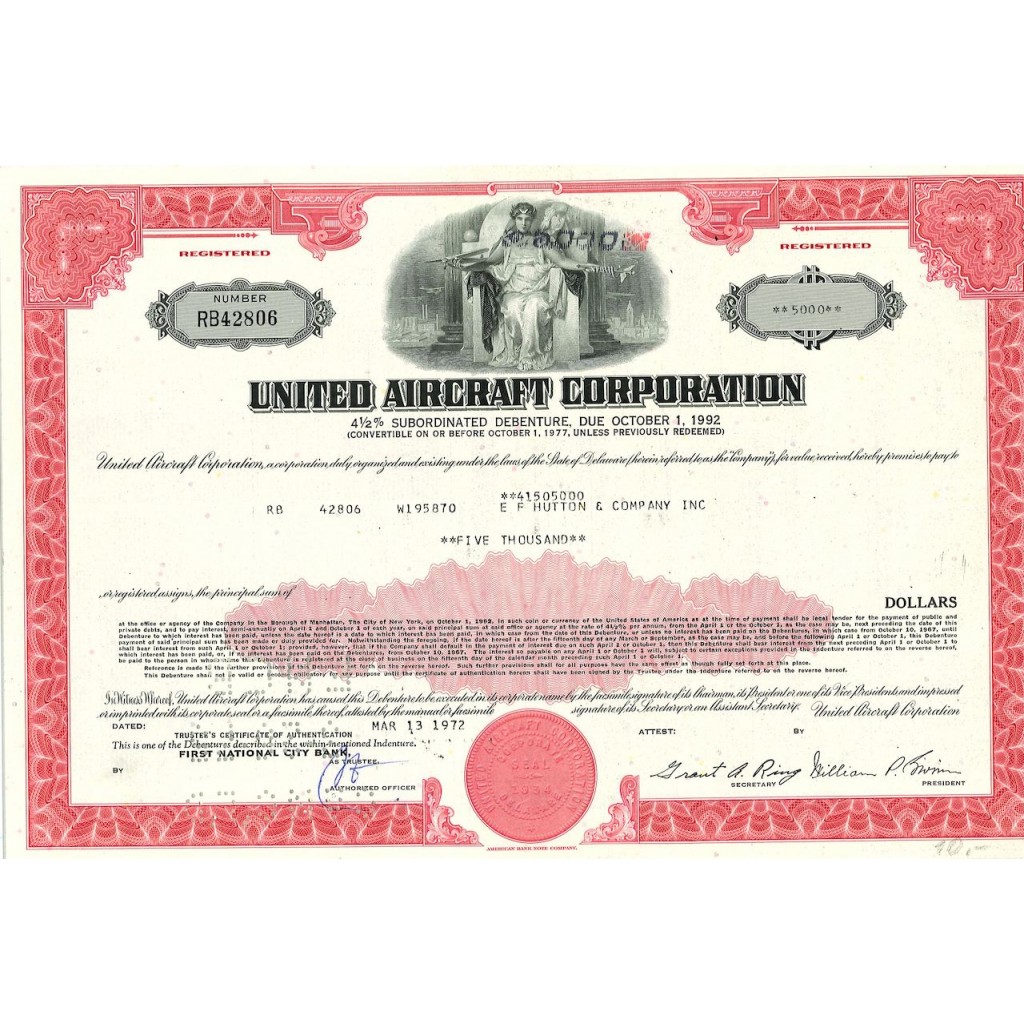 1972 - UNITED AIRCRAFT CORPORATION - 500 AZIONI