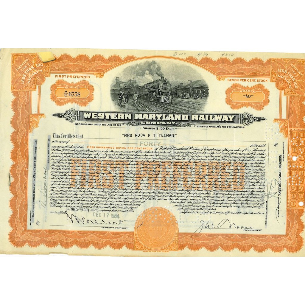 1954 - WESTERN MARYLAND RAILWAY COMPANY - 40...
