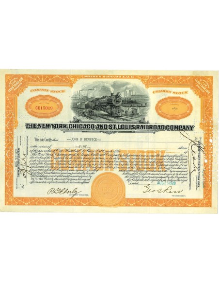 1928 - THE NEW YORK, CHICAGO AND ST.LOUIS RAILROAD COMPANY - 5 AZIONI
