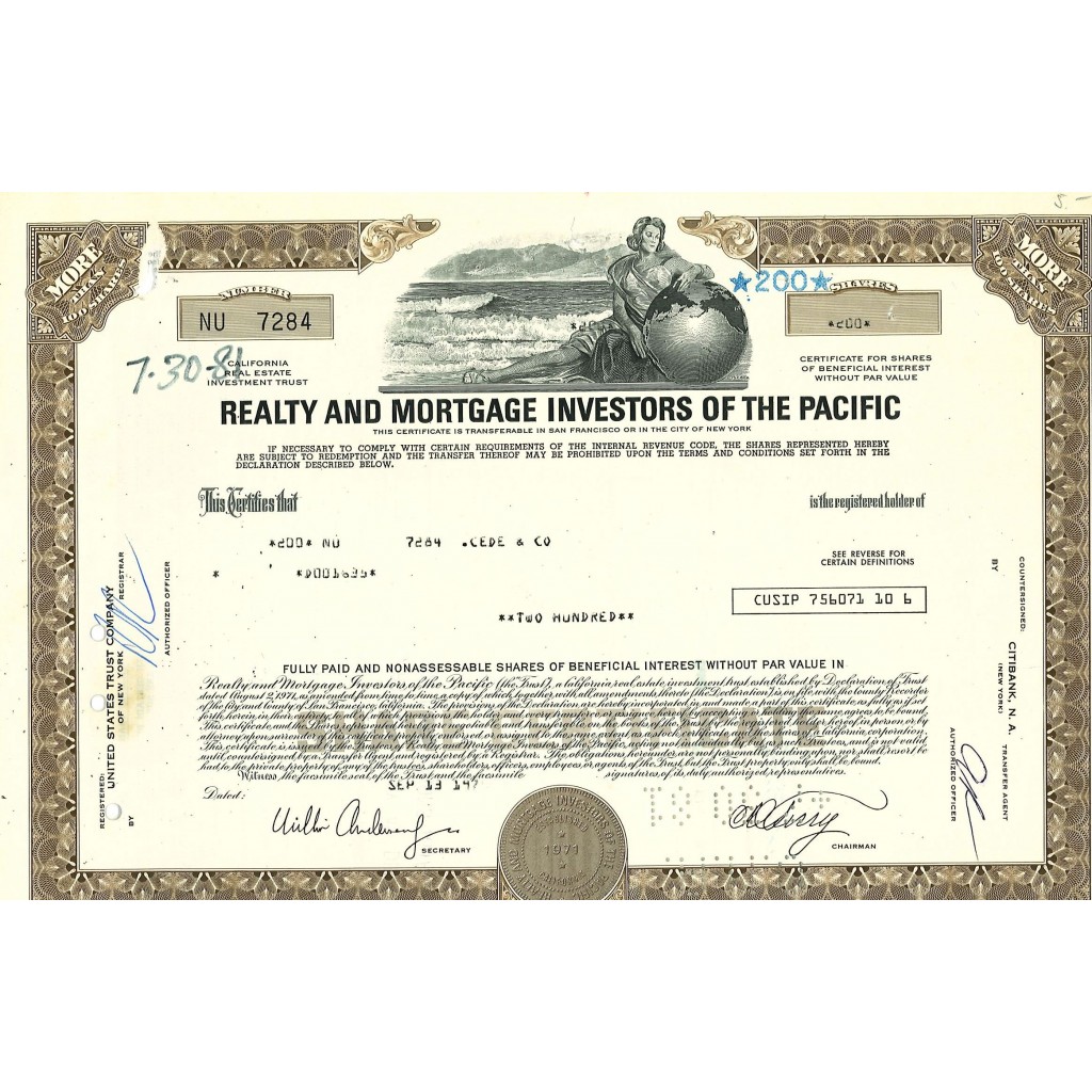 1981 - REALTY AND MORTGAGE INVESTORS OF THE...