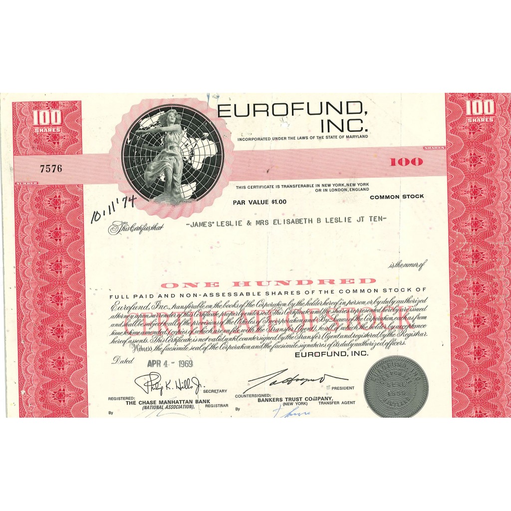 1969 - EUROFUND, INC. - 100 AZIONI
