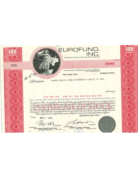 1969 - EUROFUND, INC. - 100 AZIONI