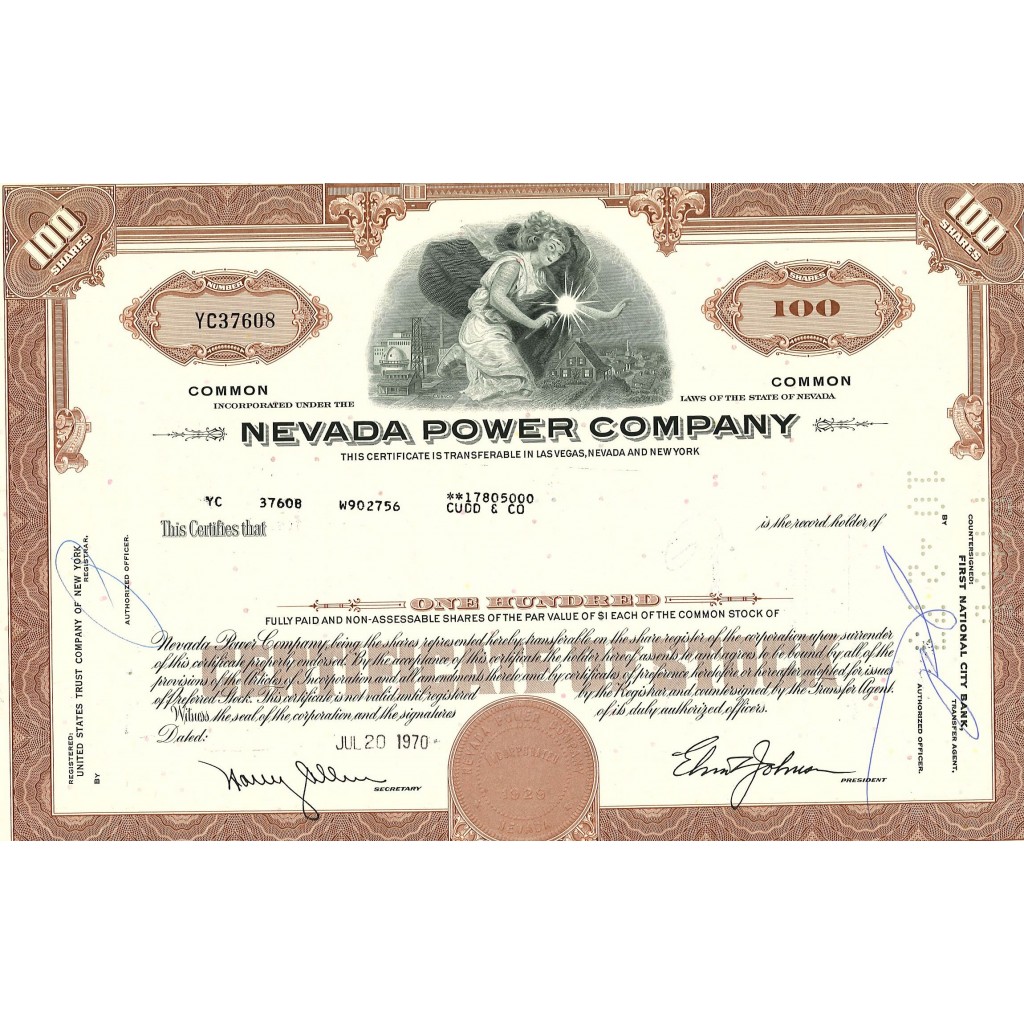 1970 - NEVADA POWER COMPANY - 100 AZIONI