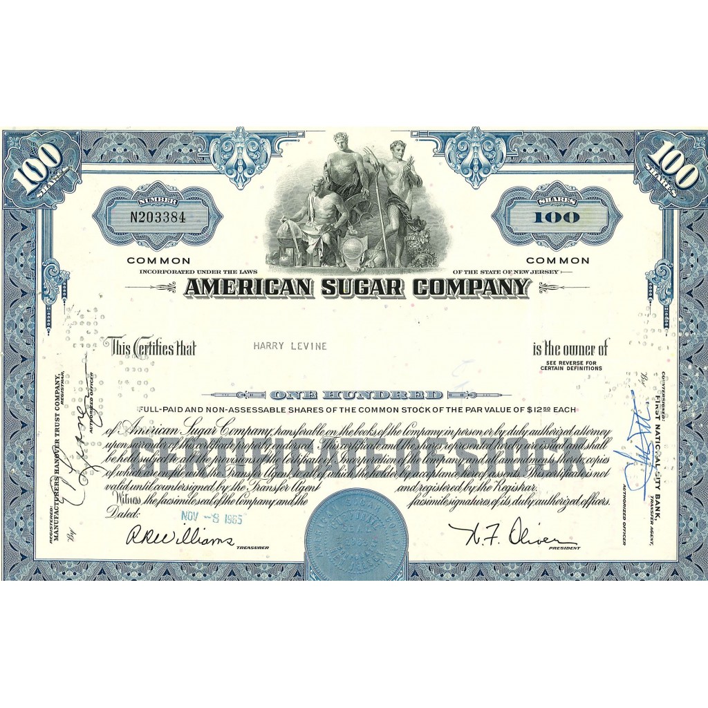 1965 - AMERICAN SUGAR COMPANY - 100 AZIONI