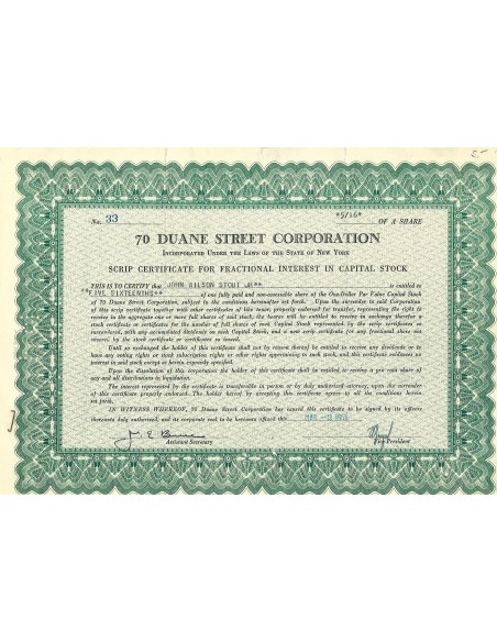 1956 - 70 DUANE STREET CORPORATION