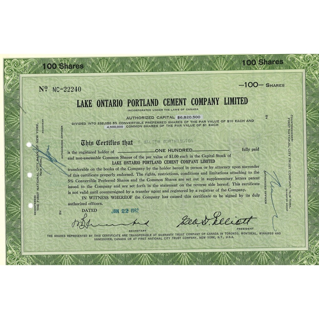 1962 - LAKE ONTARIO PORTLAND CEMENT COMPANY...