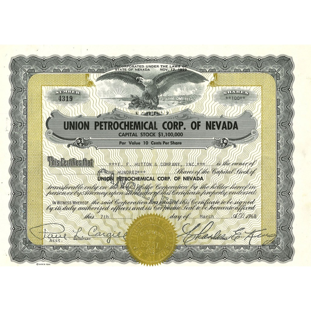 1968 - UNION PETROCHEMICAL CORP. OF NEVADA