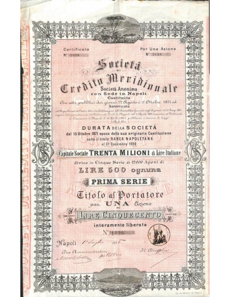 SOC. DI CREDITO MERIDIONALE - UNA AZIONE NAPOLI 1885