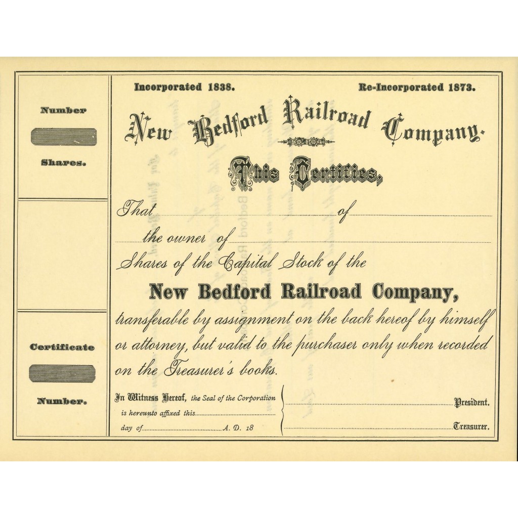 1873 - NEW BEDFORD RAILROAD COMPANY