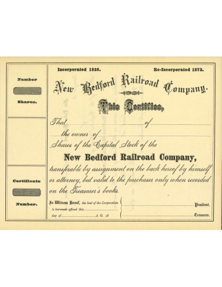 1873 - NEW BEDFORD RAILROAD COMPANY