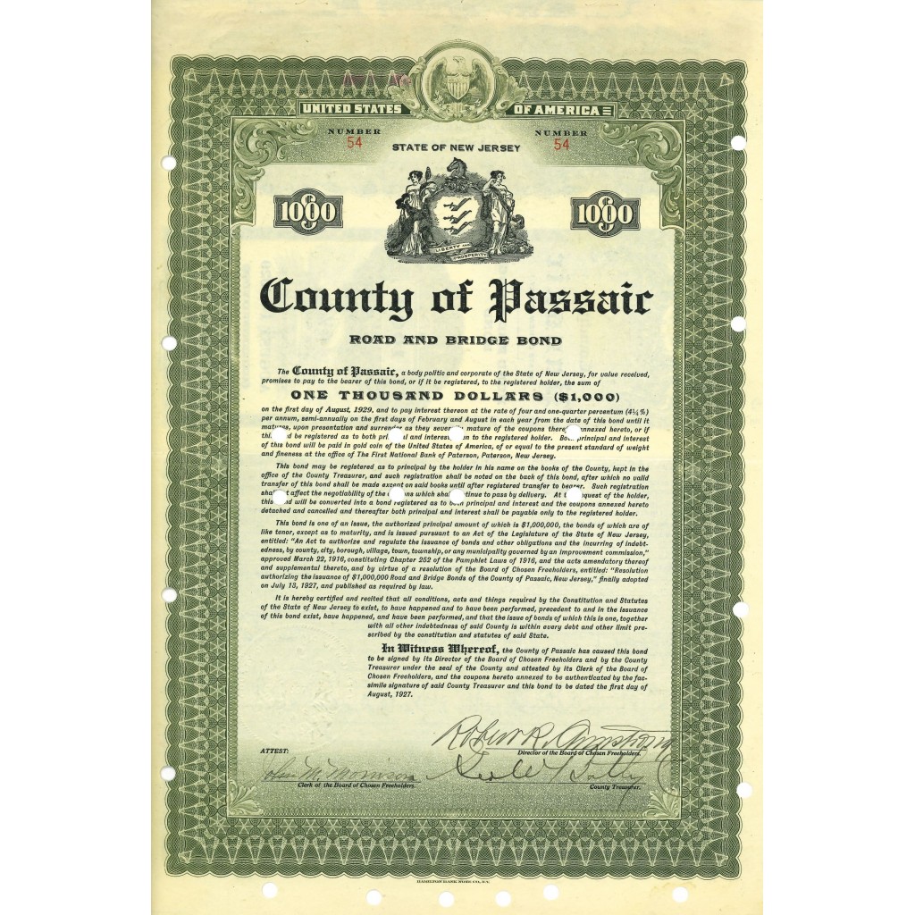 1927 - COUNTY OF PASSAIC (GRIGIO)