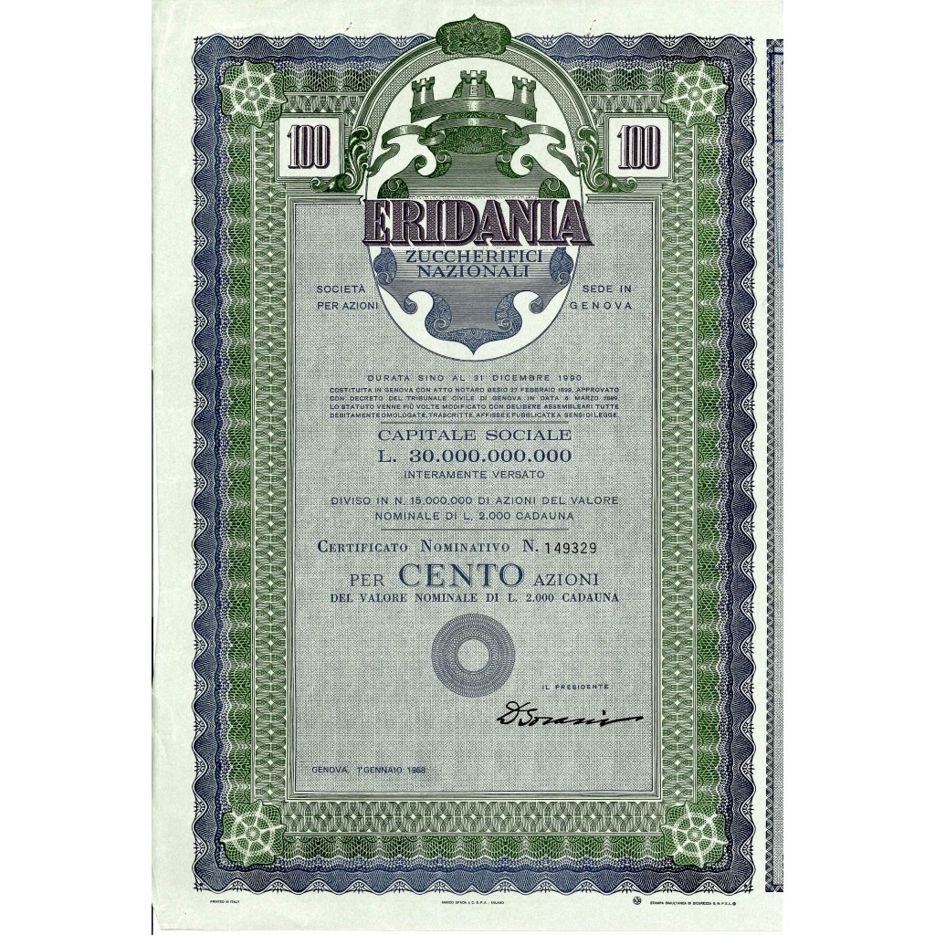 1956 - ERIDANIA ZUCCHERIFICI NAZIONALI - 100...