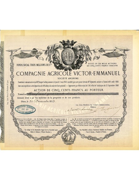 1853 - COMPAGNIE AGRICOLE VICTOR - EMMANUEL