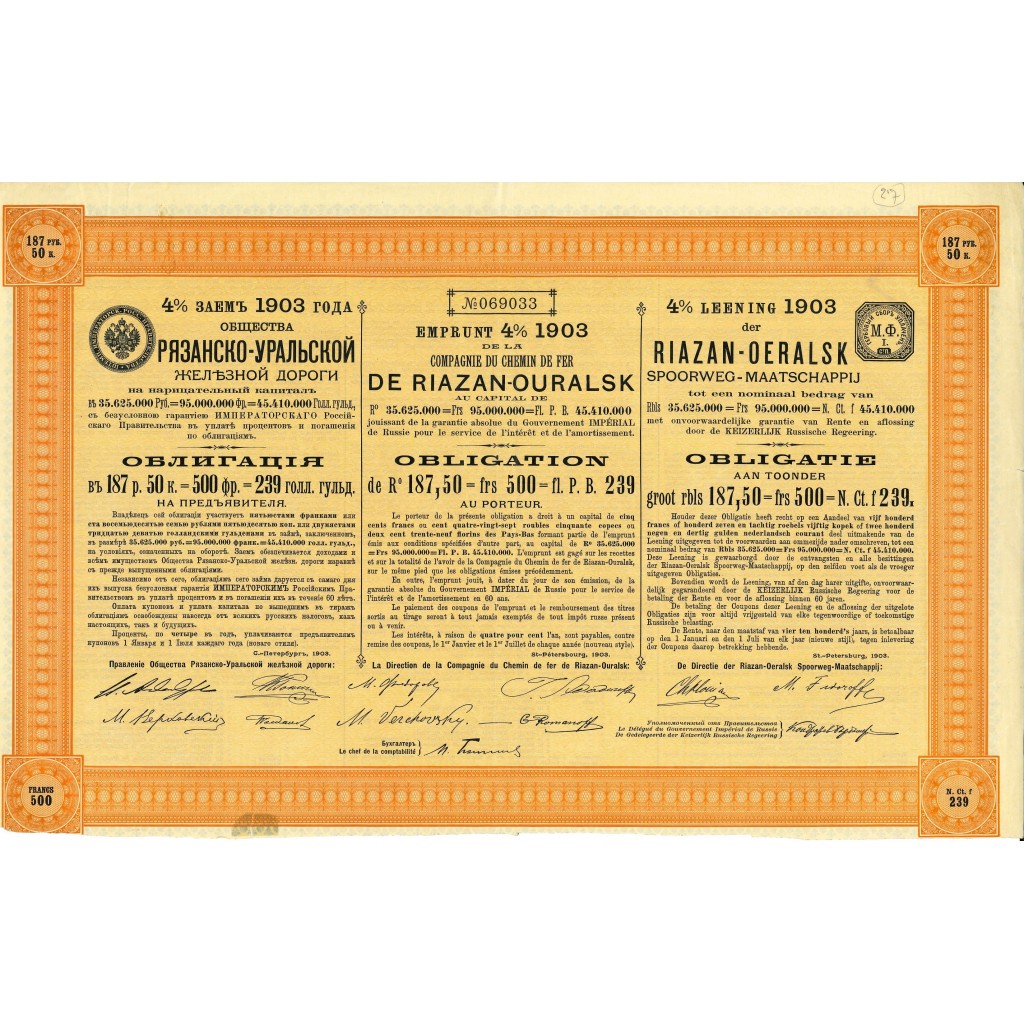 1903 - CHEMIN DE FER DE RIAZAN-OURALSK COMP. DU