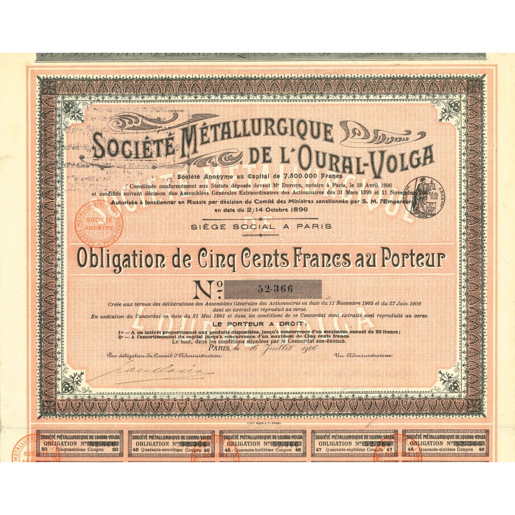 1906 - METALLURGIQUE DE L'OURAL-VOLGA SOC.