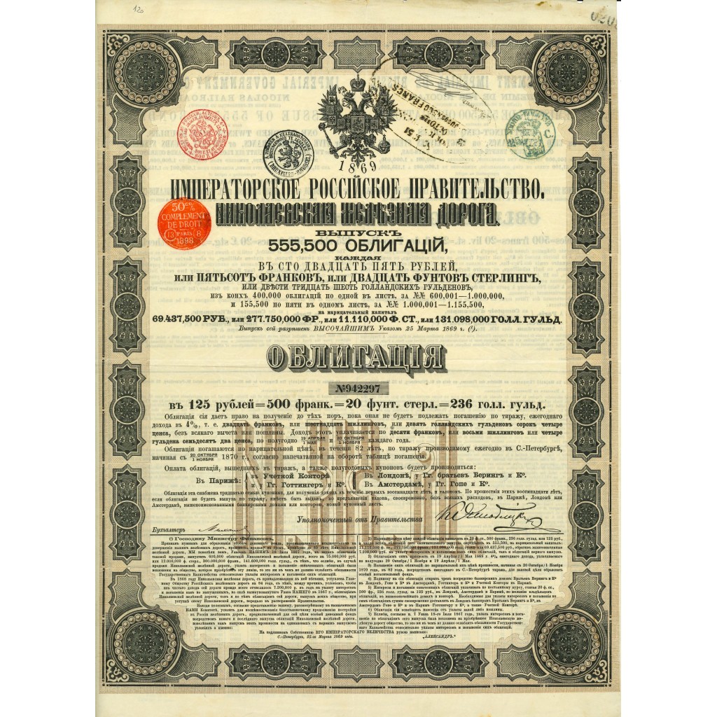 1869 - GOUVERNEMENT IMPERIAL DE RUSSIE - CHEMIN...