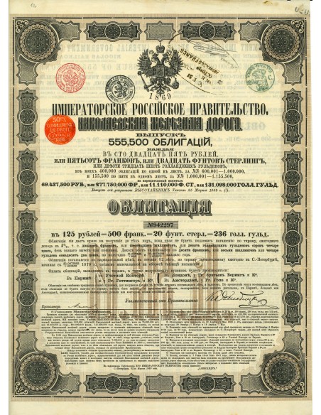 1869 - GOUVERNEMENT IMPERIAL DE RUSSIE - CHEMIN DE FER NICOLAS