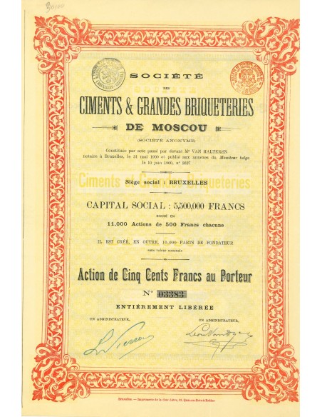 1900 - CIMENTS & GRANDES BRIQUETERIES DE MOSCOU SOC. DES