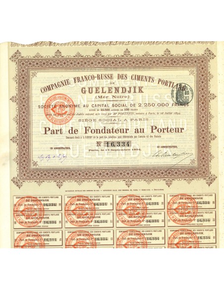 1894 - FRANCO-RUSSE DES CIMENTS PORTLAND DE GUELENDJIK COMP.