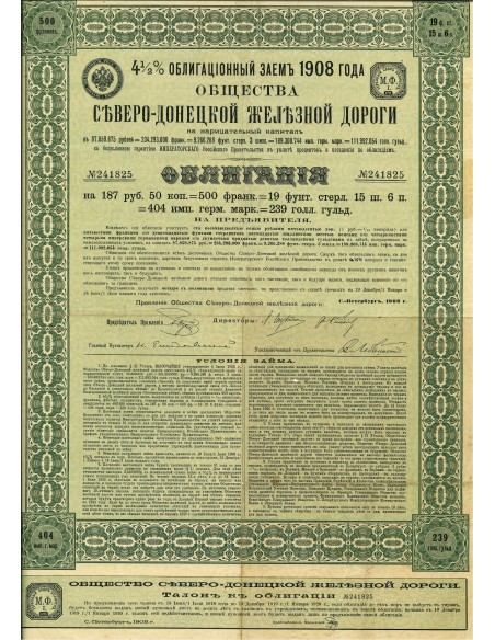 1908 - CHEMIN DE FER DU NORD-DONETZ COMP. DU