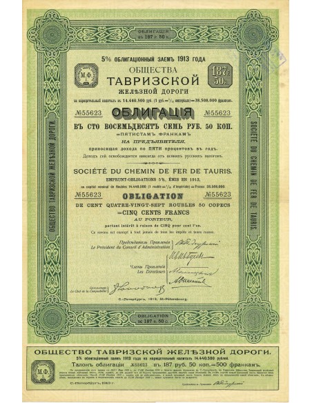 1913 - CHEMIN DE FER DE TAURIS SOC. DU