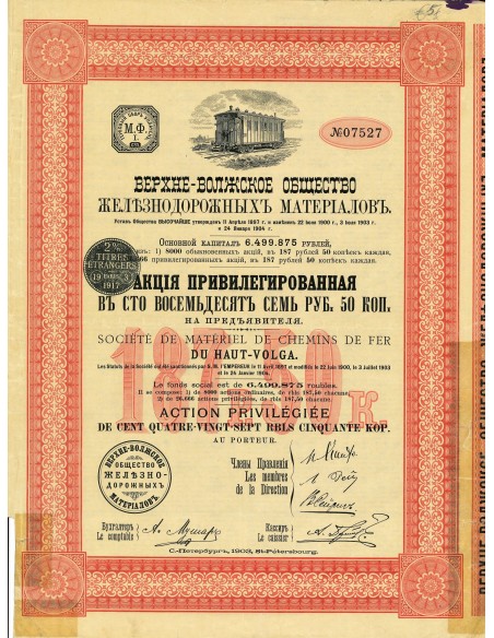 1903 - MATERIEL DE CHEMINS DE FER DU HAUT-VOLGA SOC. DE