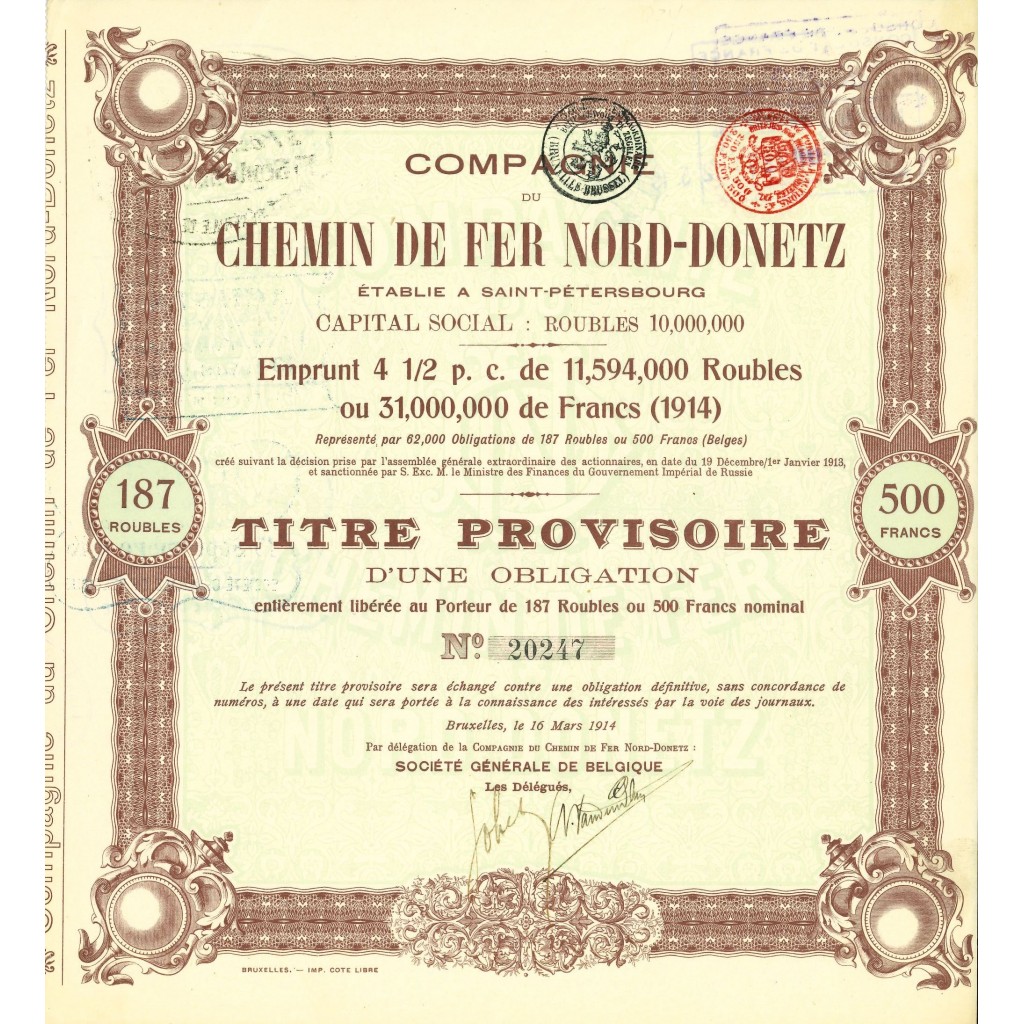 1914 - CHEMIN DE FER NORD-DONETZ COMP. DU...