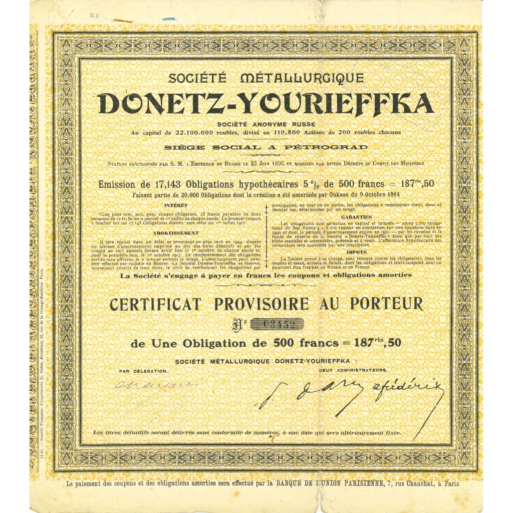 1895 - METALLURGIQUE DONETZ-YOURIEFFKA SOC.