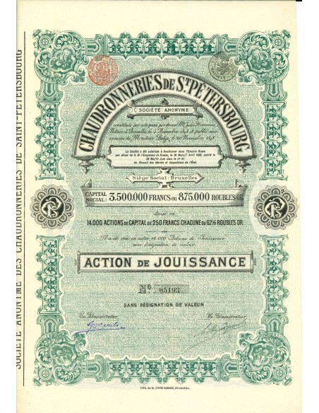 1898 - CHAUDRONNERIES DE S. PETERSBOURG (AZIONE DI GODIMENTO)