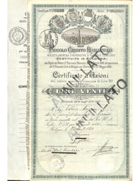 PICCOLO CREDITO ROMAGNOLO - UNA AZIONE BOLOGNA 189