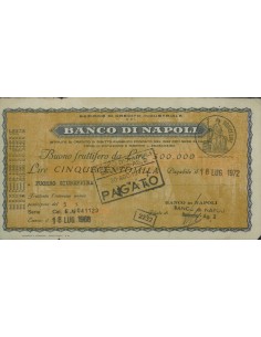 BANCO DI NAPOLI BUONO FRUTTIFERO DA LIRE 500.000 CAVA DEI TIRRENI 1968