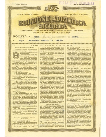 1935 - RAS RIUNIONE ADRIATICA DI SICURTA' - INCENDIO - PADOVA