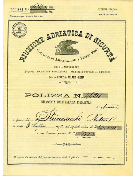 1897 - RAS RIUNIONE ADRIATICA DI SICURTA' - INCENDIO - MANTOVA