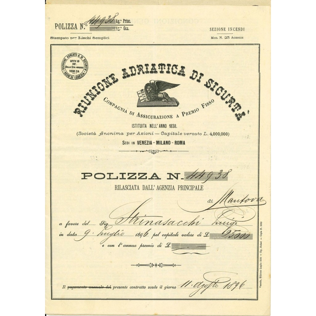 1896 - RAS RIUNIONE ADRIATICA DI SICURTA' -...