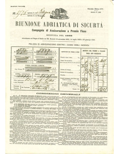 1877 - RAS RIUNIONE ADRIATICA DI SICURTA' - INCENDIO - VENEZIA