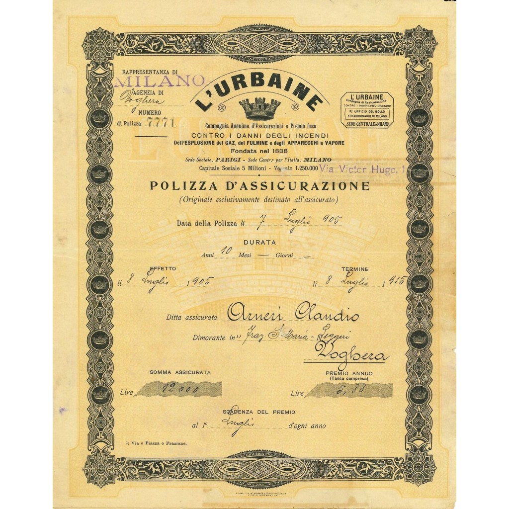 1905 - L'URBAINE COMPAGNIA ANONIMA D'...
