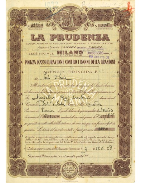 1928 - LA PRUDENZA - GRANDINE - ISOLA DELLA SCALA