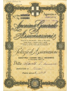 1921 - ANONIMA GENERALE DI ASSICURAZIONI - INCENDIO - MILANO