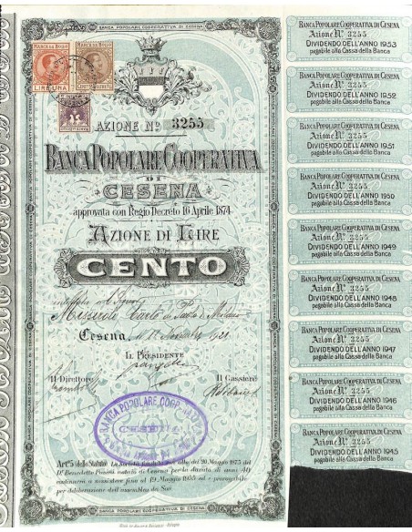 BANCA POPOLARE COOP. DI CESENA - UNA AZIONE CESENA 1921