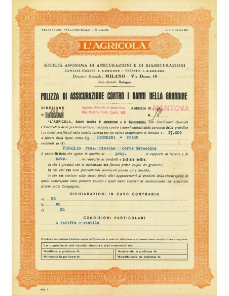1933 - L'AGRICOLA - GRANDINE - CAMPIONE